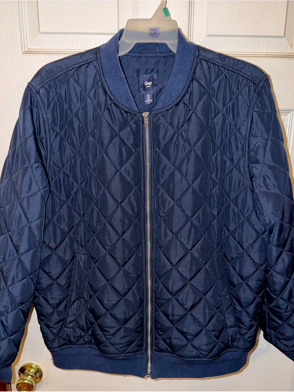 GAP Navy Blue Diamond Quilted Zip Up Bomber Jacket Size XL